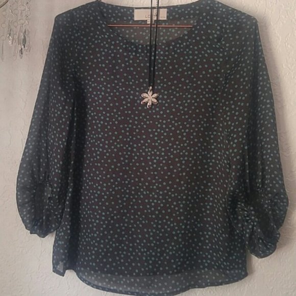 LOFT Ann Taylor Polka Dot Semi Transparent 3/4 Sleeves High Low Hem Pullover Top - Picture 1 of 4